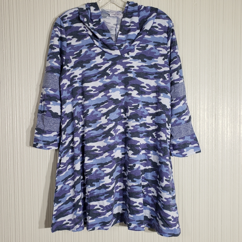 Frumos Purple/Blue/Blk/Wht Hooded Pullover, Sz L